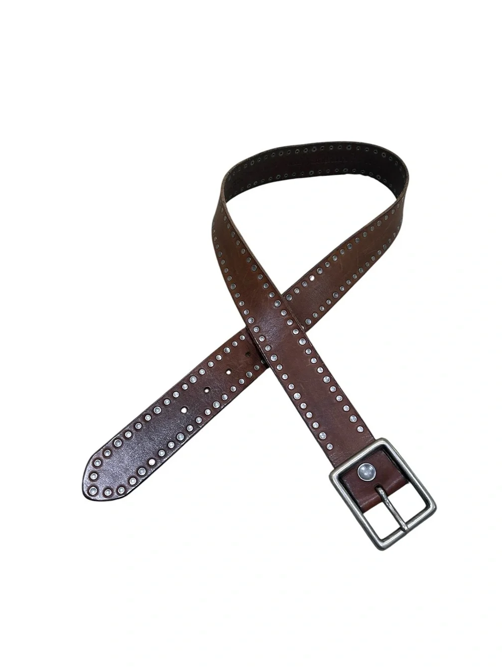 Banana Republic Brown Studded Leather Belt with  antique Silver Buckle medium
